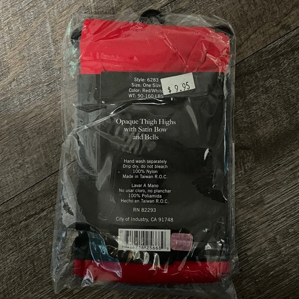 NWT Leg Avenue Opaque Thigh Highs with Satin Bow and Bells Stockings